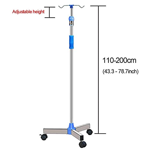 AWCPP Soporte de Infusión de Vena Espesa de Acero Inoxidable Firme Estable, Soporte Móvil de Infusión Médica Ajustable Móvil Portátil de Altura de Altura, Soporte de Goteo,2 Ganchos con Ruedas