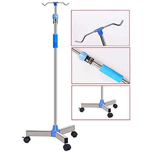 AWCPP Soporte de Infusión de Vena Espesa de Acero Inoxidable Firme Estable, Soporte Móvil de Infusión Médica Ajustable Móvil Portátil de Altura de Altura, Soporte de Goteo,2 Ganchos con Ruedas