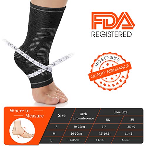 Awenia Tobilleras Deportivas de Compresión Tobillera Estabilizadora para Esguince de Tobillo Fascitis Plantar, Soporte de Tobillos Tobillera Proteccion para Hombre y Mujer,Negro-M