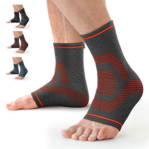 Awenia Tobilleras Deportivas de Compresión Tobillera Estabilizadora para Esguince de Tobillo Fascitis Plantar, Soporte de Tobillos Tobillera Proteccion para Hombre y Mujer,Naranja-M