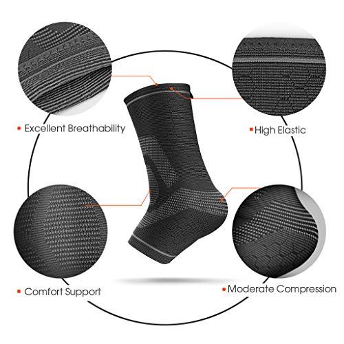 Awenia Tobilleras Deportivas de Compresión Tobillera Estabilizadora para Esguince de Tobillo Fascitis Plantar, Soporte de Tobillos Tobillera Proteccion para Hombre y Mujer,Negro-L