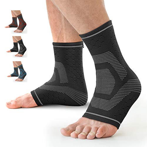 Awenia Tobilleras Deportivas de Compresión Tobillera Estabilizadora para Esguince de Tobillo Fascitis Plantar, Soporte de Tobillos Tobillera Proteccion para Hombre y Mujer,Negro-L