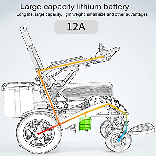 AWJ Silla de Ruedas eléctrica Plegable Ligera con baterías Soportes para Trabajos Pesados ​​360 Lbs Marco de aleación de Aluminio de Grado aeronáutico Más Resistencia, llanta de Goma rígida