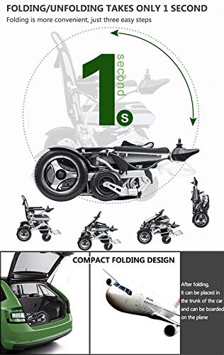 AWJ Silla de Ruedas eléctrica Plegable Ligero con baterías Soportes de Servicio Pesado 280 Lbs Marco de aleación de Aluminio de Grado aeronáutico Más Resistencia, llanta de Goma rígida Rued