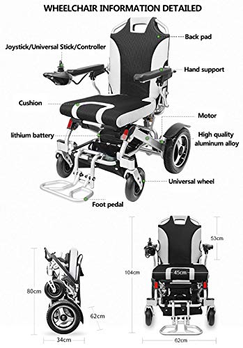 AWJ Silla de Ruedas eléctrica Plegable Ligero con baterías Soportes de Servicio Pesado 280 Lbs Marco de aleación de Aluminio de Grado aeronáutico Más Resistencia, llanta de Goma rígida Rued