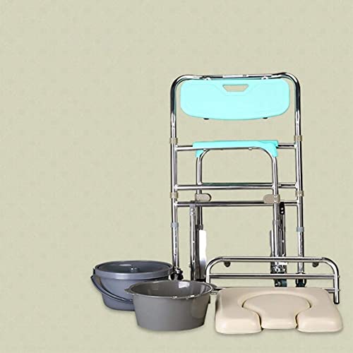 AWJ sillas de Ruedas Plegable y silencioso Pequeña Ducha móvil con Ruedas Asiento de Inodoro Silla de Ruedas autopropulsada Impermeable con Inodoro