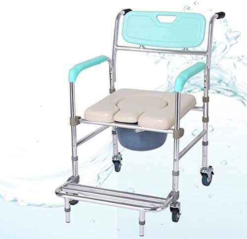 AWJ sillas de Ruedas Plegable y silencioso Pequeña Ducha móvil con Ruedas Asiento de Inodoro Silla de Ruedas autopropulsada Impermeable con Inodoro