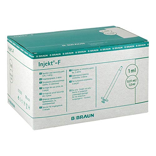 B. Braun 9166017 Injeción desechable de Herkt-F 2P Inyection Jeringa, verde, capacidad de 1 ml, Paquete de 100