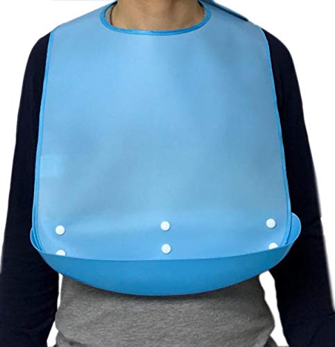 Babero Adulto Silicona Impermeable Lavable Reutilizable,Baberos Adultos con Bolsillo Recogemigas Extraíble Divertido,Adultos para Ropa Protector Alimentación Comer Azul