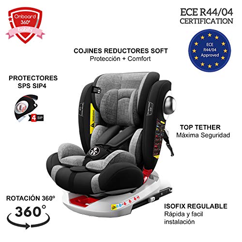 Babify Onboard Silla de Coche Giratoria 360º – Grupos 0/1/2/3 - Reclinable - Contramarcha hasta grupo 1