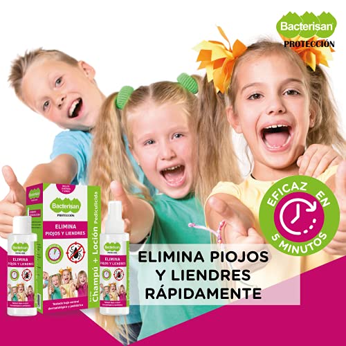 BACTERISAN Bacterisan Pack Pediculicida - Elimina piojos y liendres 100ml | Champú y Loción anti piojos | Lendrera + gorro de regalo 100 ml