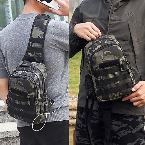 BAIGIO Mochila Cruzada Hombre Bolsa de Hombro Bandolera Mochila de Pecho Estilo Militar Sling Mochila Frontal Bolso Messenger para Usar al Aire Libre Camping Ciclismo Excursionismo (Camo)