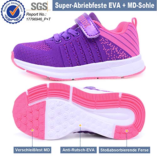 Baloncesto Zapatillas de Niñas Velcro Zapatillas Niños de Correr Gimnasia Niña Niño Zapatillas de Deporte Tenis Trotar Runners Trainers Tenis Running Zapatillas Zapatos Morado 34 EU