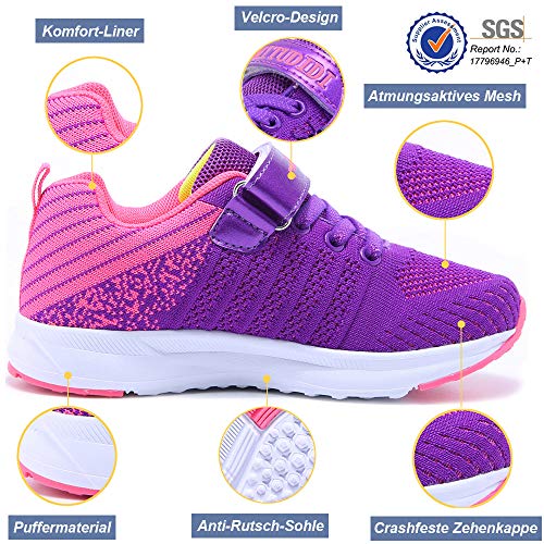 Baloncesto Zapatillas de Niñas Velcro Zapatillas Niños de Correr Gimnasia Niña Niño Zapatillas de Deporte Tenis Trotar Runners Trainers Tenis Running Zapatillas Zapatos Morado 34 EU