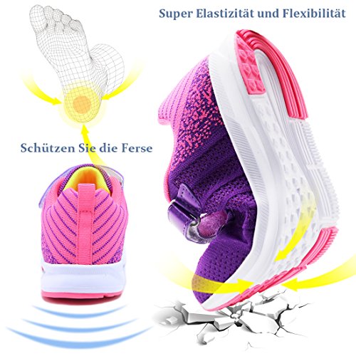 Baloncesto Zapatillas de Niñas Velcro Zapatillas Niños de Correr Gimnasia Niña Niño Zapatillas de Deporte Tenis Trotar Runners Trainers Tenis Running Zapatillas Zapatos Morado 34 EU