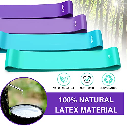 Bandas Elásticas Fitness Set de 4 Bandas de Resistencia Latex Natural Cintas Elásticas Musculación con Bolsa de Transporte para Ejercicios de Pilate, Yoga, Crossfit, Culturismo