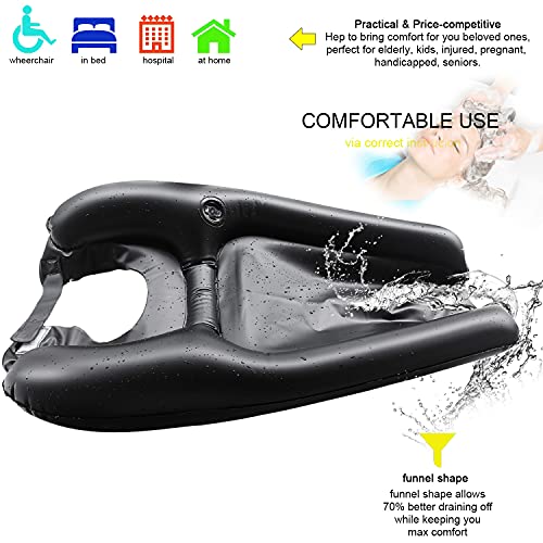 Bandeja Inflable para Lavar el Cabello Lavabo Portátil para Champú en la Cama o en Silla de Ruedas para Ancianos Negro