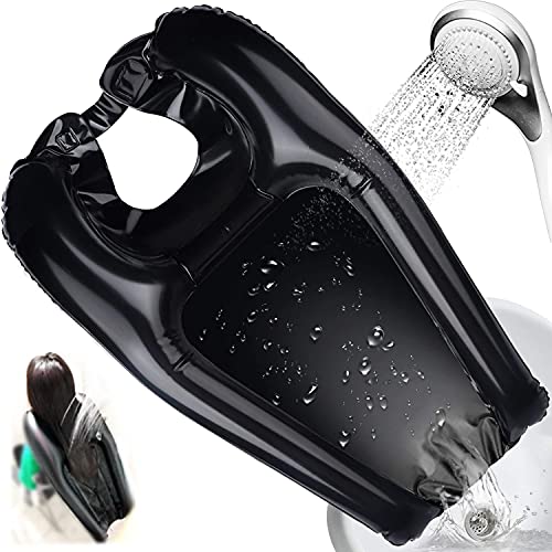 Bandeja Inflable para Lavar el Cabello Lavabo Portátil para Champú en la Cama o en Silla de Ruedas para Ancianos Negro