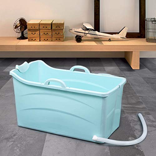 Bañera Plegable bebé, Bañera Adulto Portatil con Taburete Antideslizante de Baño y Cesta de Almacenamiento, Azul Bañera para Niños y Adulto Domésticos con Plástico Mantener Caliente,90x50x52cm