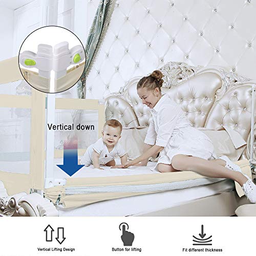 Barandilla de Cama 200cm, Barrera de Seguridad Cama Niño, Bebé Protección Contra Caídas, Barrera de Cama Plegable Ajustable Protector Anticaídas para infantil, para Viaje Camas Dobles Cama Individual