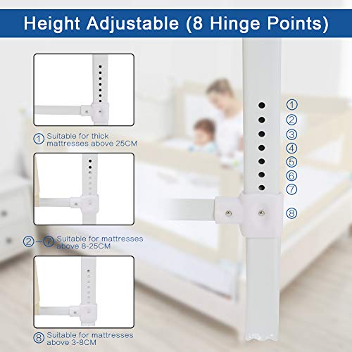 Barandilla de Cama 200cm, Barrera de Seguridad Cama Niño, Bebé Protección Contra Caídas, Barrera de Cama Plegable Ajustable Protector Anticaídas para infantil, para Viaje Camas Dobles Cama Individual