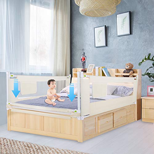 Barandilla de Cama Anti-ca¨ªda Infantil Plegable Seguro Riel de Cama para Ni?os BEB¨¦ Blanco (200cm * 68cm)