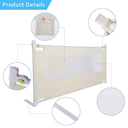 Barandillas de Protección de Cama Plegables de 180 * 68 cm, Barandilla de Cuna, Barrera de Seguridad para Cama Infantil con Esquinas Redondeadas Seguras para Niños Pequeños, Bebés y Niños,