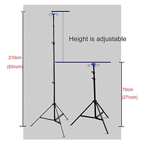 Barra para flebo de aluminio, extraíble, portátil, ajustable 70 – 200 cm, para 4 ganchos