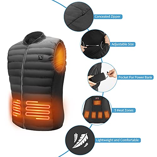 Barrjee Chaleco Térmico Electrico para Hombre y Mujer, Chaleco Calefactable Eléctrico USB con Temperatura Ajustable, Chaqueta Invierno Lavable para Camping Senderismo Esquí Pesca(Batería No Incluida)