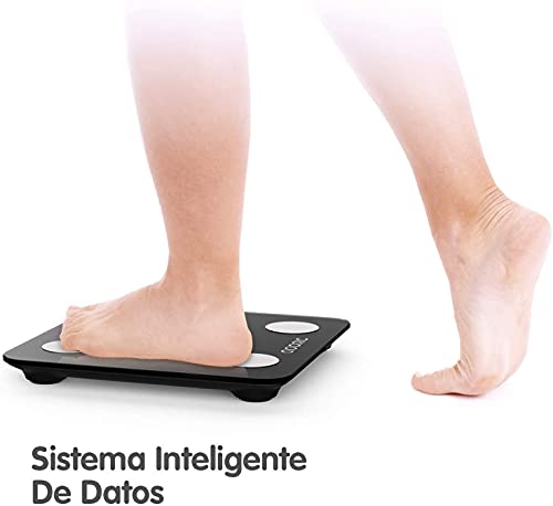 Báscula de Baño Báscula Inteligente Bluetooth Báscula Digital con IMC de Alta Precisión, Monitores de Peso Corporal Maximo 180kg para Andriod (4.0 y superior) y IOS(8.0 y superior) (Negro Brillante)