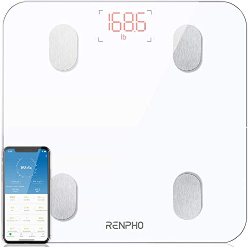 Bascula de Baño Digital Grasa Corporal, RENPHO Balanza Bluetooth Inteligente con App, Bascula Electrónica con Análisis Corporal, 13 Mediciónes de Peso IMC Visceral e Muscular, Blanco