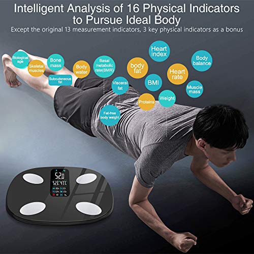 Báscula Grasa Corporal Báscula de Baño,Actualizado Básculas INSMART, Básculas inteligentes digitales Bluetooth con función de frecuencia cardíaca, equilibrio corporal para fitness (180 kg)(Negro)