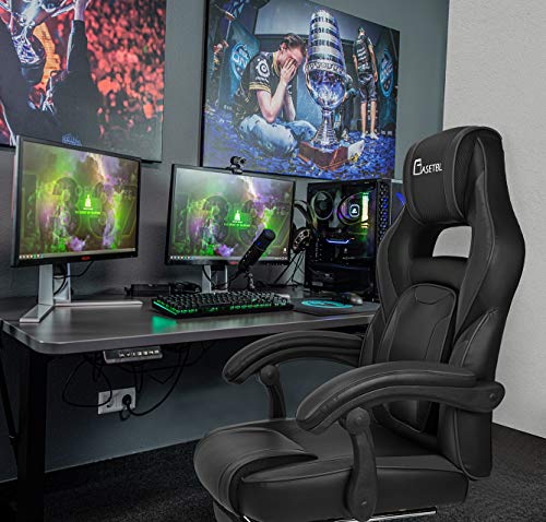 BASETBL Silla Gaming, Silla Gamer Ergonómica, Silla Game Racing para Computadora Regulable en Altura, Silla PC con Reposapiés, Silla de Oficina con Reposabrazos Articulado, Silla Cuero PU Inclinable