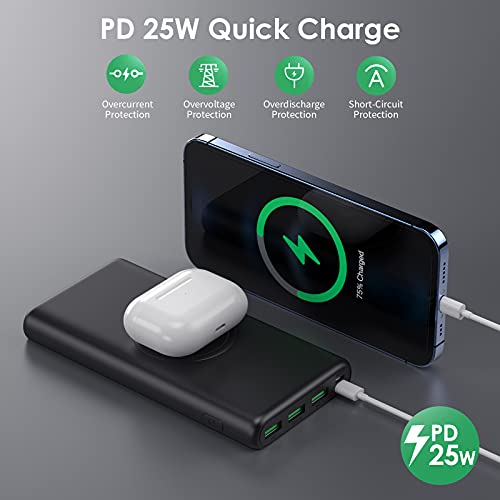 Batería Externa Inalámbrico 33800mAh, Pxwaxpy Power Bank con 【PD 25W QC 4.0 Carga Rápida + 15W Carga Inalambrica】 5 Salidas Tipo C Cargador Portátil para iPhone Samsung Android Móviles y más