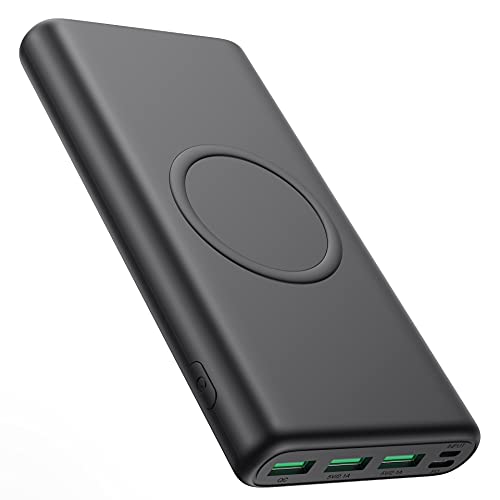 Batería Externa Inalámbrico 33800mAh, Pxwaxpy Power Bank con 【PD 25W QC 4.0 Carga Rápida + 15W Carga Inalambrica】 5 Salidas Tipo C Cargador Portátil para iPhone Samsung Android Móviles y más