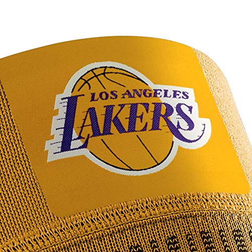 Bauerfeind Rodillera "Sports Compression Knee Support NBA", 1 Rodillera Deportiva Unisex para Deportes de Pelota, Rodillera para Baloncesto en Amarillo con el logo de los LA Lakers