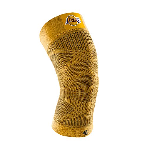 Bauerfeind Rodillera "Sports Compression Knee Support NBA", 1 Rodillera Deportiva Unisex para Deportes de Pelota, Rodillera para Baloncesto en Amarillo con el logo de los LA Lakers