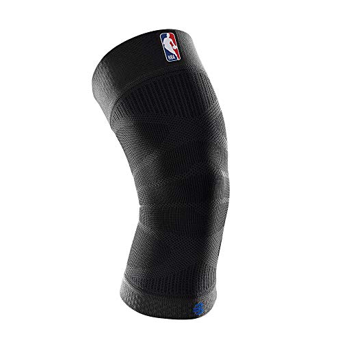 BAUERFEIND Sports Compression Knee Support 1 Deportiva Deportes de Pelota, Rodillera para Baloncesto, Unisex-Adult, Negro con Logo de la NBA, L