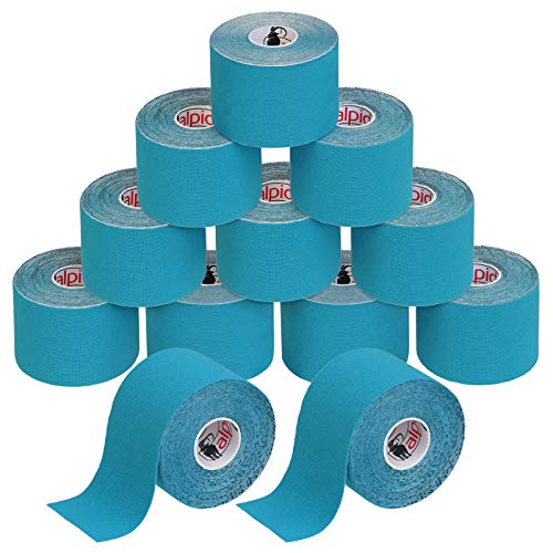 BB Sport 12 Rollos Cinta Kinesiología Tape 5 m x 5 cm Cinta Muscular E- Book Ejemplos Aplicación, Color:azul claro