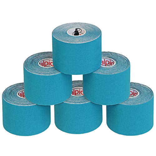 BB Sport 6 Rollos Cinta Kinesiología Tape 5 m x 5 cm Cinta Muscular E- Book Ejemplos Aplicación, Color:azul claro