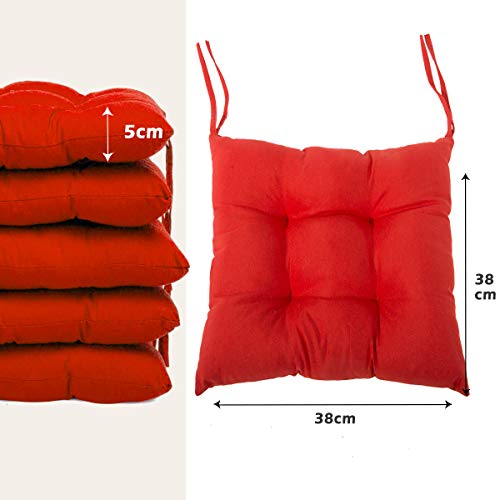 BCASE, Pack de 6 Cojines de Asiento y Silla, 40x40cm, Funda de Polyster, Relleno de Fibra, Cómodos, Resistentes, Fácil de Limpiar, para Cocina, Cuarto, Sala, Jardín, Terraza, Patio, Etc. Rojo