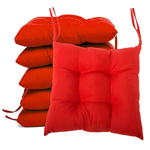 BCASE, Pack de 6 Cojines de Asiento y Silla, 40x40cm, Funda de Polyster, Relleno de Fibra, Cómodos, Resistentes, Fácil de Limpiar, para Cocina, Cuarto, Sala, Jardín, Terraza, Patio, Etc. Rojo