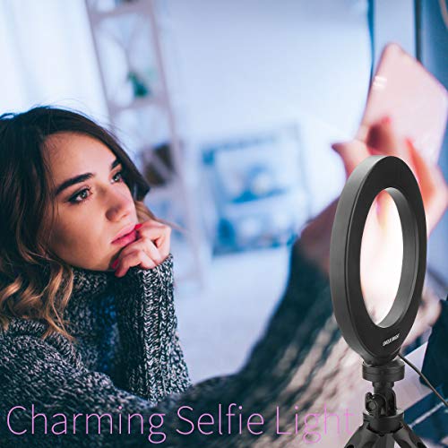 Beauty LED Ring Light 6" Dimmable Selfie Light Maquillaje Fotografía Iluminación Mini Circle Lámpara de Escritorio Light con Cellp Hone Holder para Youtube Videos/Streaming/Instagram