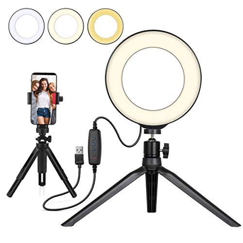 Beauty LED Ring Light 6" Dimmable Selfie Light Maquillaje Fotografía Iluminación Mini Circle Lámpara de Escritorio Light con Cellp Hone Holder para Youtube Videos/Streaming/Instagram