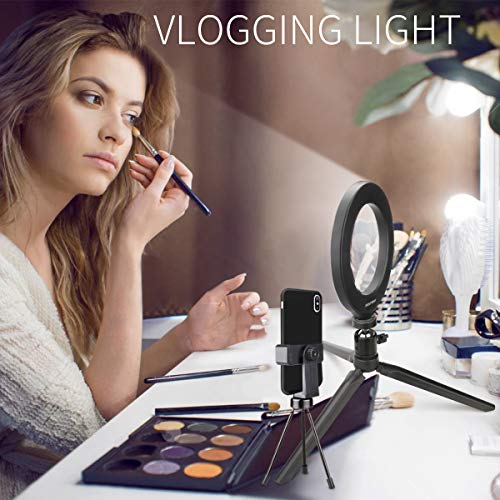 Beauty LED Ring Light 6" Dimmable Selfie Light Maquillaje Fotografía Iluminación Mini Circle Lámpara de Escritorio Light con Cellp Hone Holder para Youtube Videos/Streaming/Instagram