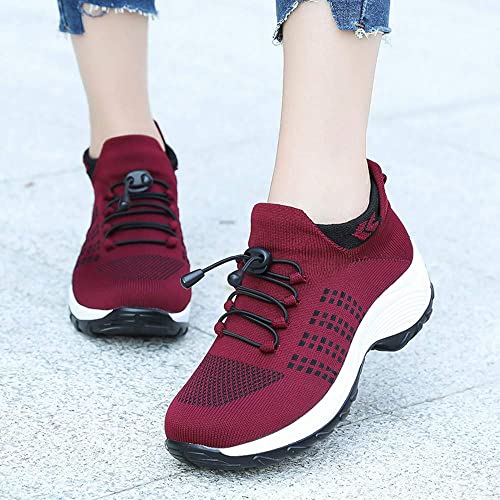 BEAUTYMISC Zapatos para Caminar Sin Cordones con Colchón De Aire para Mujer Zapatillas Deportivas Ligeras Y Cómodas para Diabéticos Ortopédicos Zapatillas Informales De Punto De Malla Transpirable