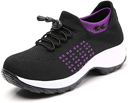 BEAUTYMISC Zapatos para Caminar Sin Cordones con Colchón De Aire para Mujer Zapatillas Deportivas Ligeras Y Cómodas para Diabéticos Ortopédicos Zapatillas Informales De Punto De Malla Transpirable