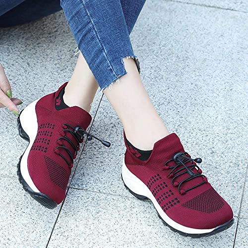 BEAUTYMISC Zapatos para Caminar Sin Cordones con Colchón De Aire para Mujer Zapatillas Deportivas Ligeras Y Cómodas para Diabéticos Ortopédicos Zapatillas Informales De Punto De Malla Transpirable