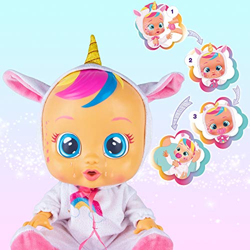 Bebés Llorones Fantasy Dreamy Unicornio - Muñeca interactiva que llora de verdad con chupete y pijama brillante de Unicornio