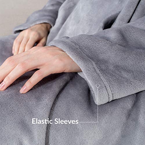 Bedsure Batamanta Mujer Polar Invierno - Bata Manta Hombre para Sofa, Manta con Mangas con Bolsillo Frontal, Hoodie Blanket de Tejido Felpa Suave y Acogedor, Gris, 170x200cm